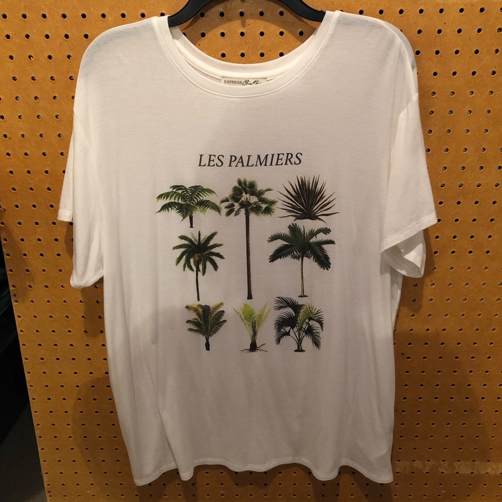 Express One Eleven Les Palmiers Palm Trees White Graphic Tee Shirt